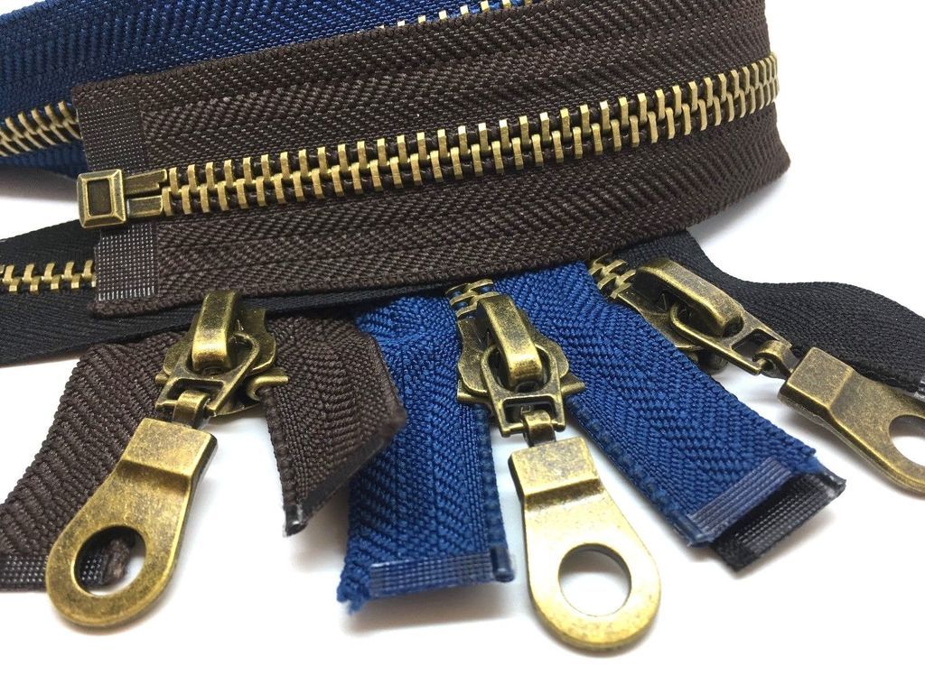 No8 HEAVY DUTY Antique Brass Metal Zips Open end Zipper Black