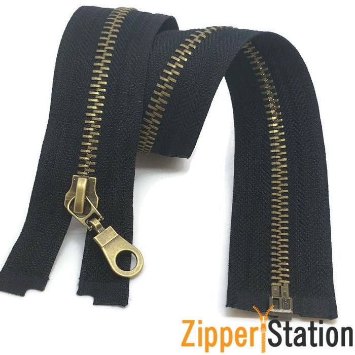 SIZE ZIPS BLACK GOLDEN BRASS TEETH 20/" TO 30/" NUMB 5 OPEN END HEAVY DUTY