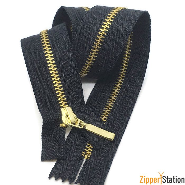 Noir ZIP Avec Métal Or dents 60cms à 10cms fermé fin Nº 3 Laiton Fermetures à glissière