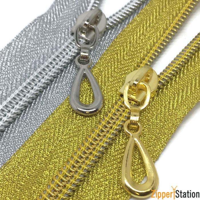 Metallic Continuous Nylon Coil Zipper No 5 Weight Metallic Gold and