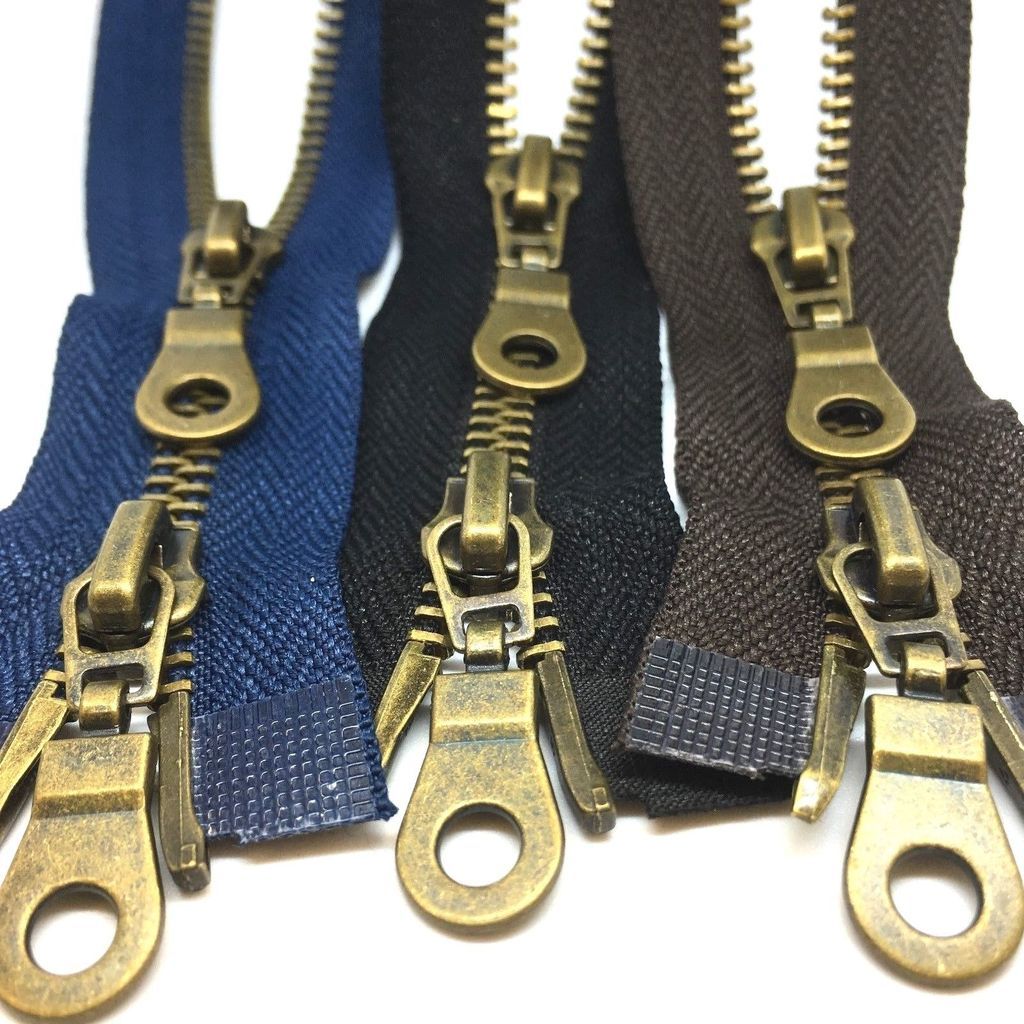 2WAY Antique Brass Metal Zips zippers Open end Zip Black, Brown
